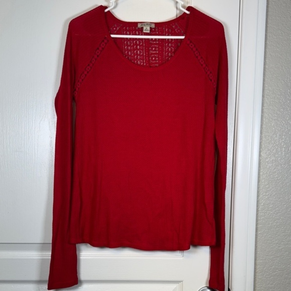 Lucky Brand Knit Lace Sweater Breathable Back Christmas Size Small EUC #5960